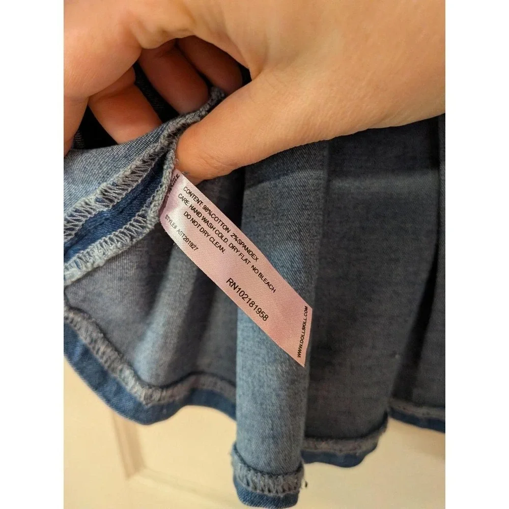 Sugar Thrillz It's‎ All Love Denim Skirt Pleated Lace Up Mini Blue Small